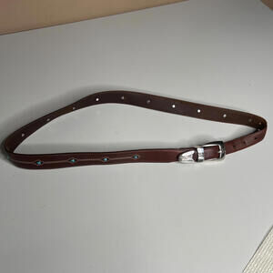 Vintage Brighton Onyx Brown Leather Belt Silver Western‎ Buckle Studs Size 42